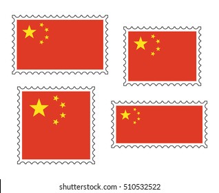 China flag postage stamp set, isolated on white background, vector illustration.