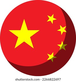 China Flag Round Circle Badge Button or Sticker Icon with 3D Shadow Effect. Vector Image.