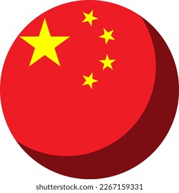 China Flag Round Circle Badge Button or Sticker Icon with 3D Shadow Effect. Vector Image.