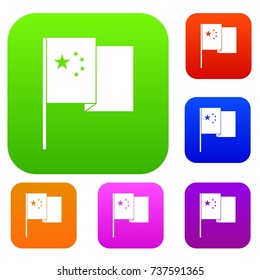 China flag set icon color in flat style isolated on white. Collection sings vector illustration