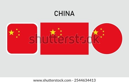 china flag set of icons. A set of flags in square, rectangular and round shapes. Flag icon. Standard colors. Vector illustration.	