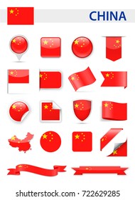 China Flag Set - Vector Illustration