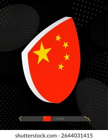 China Flag Shield icon in 3D on Dark Modern Abstract Rugby Background. Perfect for sports events, heritage themes, national celebrations, and patriotic designs.