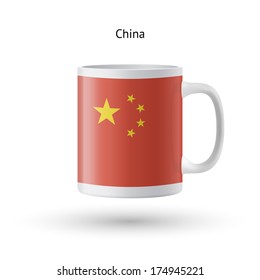 China Flag Souvenir Mug Isolated On White Background. Vector Illustration.