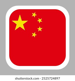 China flag square flat vector with rounded corners and white border, vector illustration