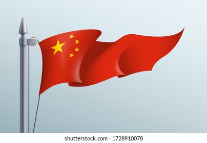 China Flag State Symbol Isolated On Background National Banner. Greeting Card National Independence Day Of The Peoples Republic Of China. Illustration Banner With Realistic State Flag Of PRC.