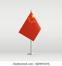 China Flag State Symbol Isolated On Background National Banner. Greeting Card National Independence Day Of The Peoples Republic Of China. Illustration Banner With Realistic State Flag Of PRC.