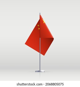 China Flag State Symbol Isolated On Background National Banner. Greeting Card National Independence Day Of The Peoples Republic Of China. Illustration Banner With Realistic State Flag Of PRC.