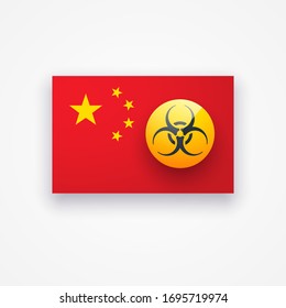 Bandera de China y símbolo de riesgo biológico. Vector
