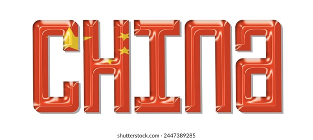 China flag text font, 3D China flag colorful background, China flag vector illustration