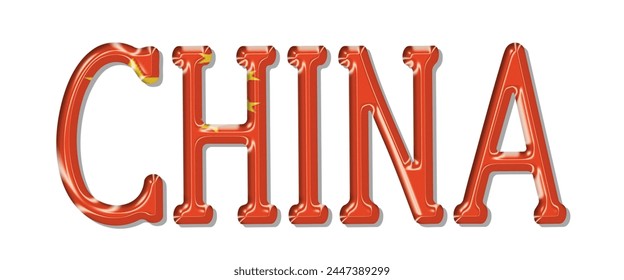China flag text font, 3D China flag colorful background, China flag vector illustration