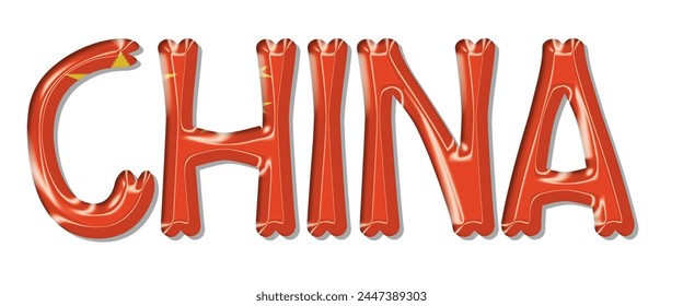 China flag text font, 3D China flag colorful background, China flag vector illustration