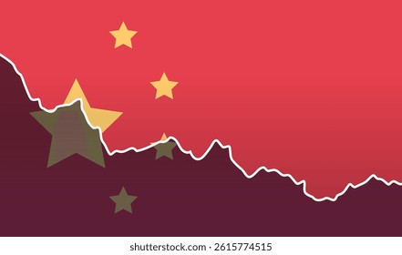 China flag trade war tariffs war economic decline falling stock market graph red background financial crisis concept abstract banner