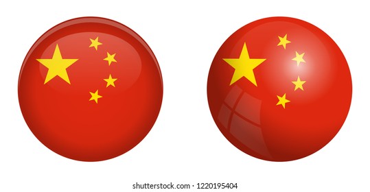 China flag under 3d dome button and on glossy sphere / ball.