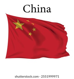 China Flag vector, China flag 3d illustration, China realistic flag vector