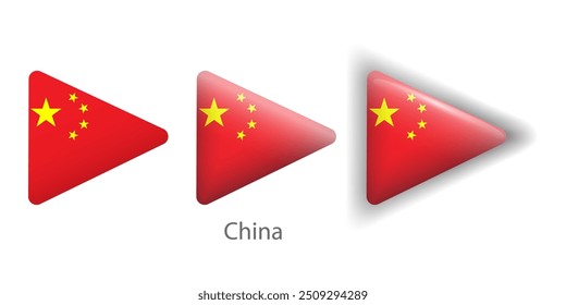 China flag vector icons set in the shape of rounded triangle