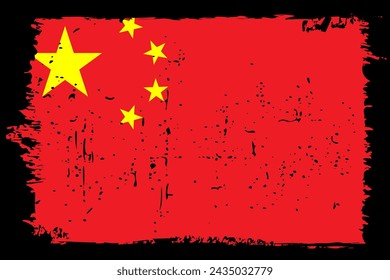 China flag - vector flag with stylish scratch effect and black grunge frame.