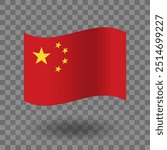 China flag vector. China wavy flag isolated transparent background. National flag of China symbol icon. EPS 10