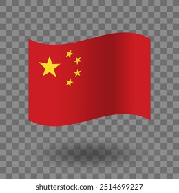 China flag vector. China wavy flag isolated transparent background. National flag of China symbol icon. EPS 10