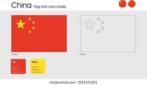 Versión de la bandera de China de colores, contorno e iconos