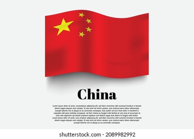 Bandera de China ondeando forma sobre fondo gris. Ilustración vectorial.