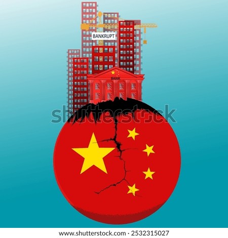 China flags ball collapses China's Banking System crisis developed from property sector bankrupt, financial crisis, Real Estate slump, stock market decline in China Asia	