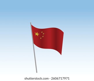 China flags in a realistic vector artwork.  Wind-blown flag against a clear blue sky