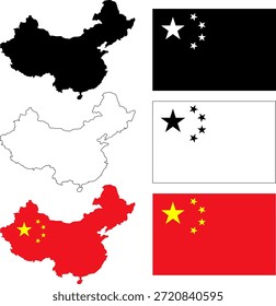 Banderas y Formas de China mostradas en diferentes estilos y colores en un formato de diseño simple
