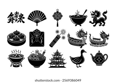 China Flat Icons Design celebrate Concept ,Chinese New Year icons, Chinese lunar new year flat color icon set with China related icons, Chinese new year icon set, vector, Set of Lunar year