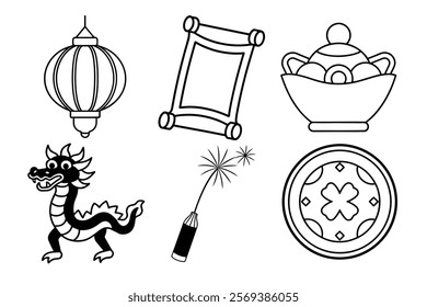 China Flat Icons Design celebrate Concept ,Chinese New Year icons, Chinese lunar new year flat color icon set with China related icons, Chinese new year icon set, vector, Set of Lunar year