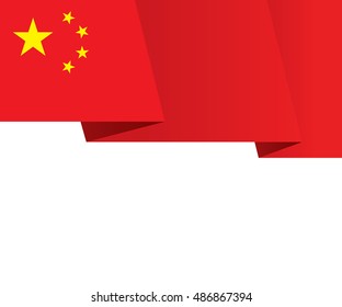 China fluttering waving flag. Red banner with five golden stars. Patriotic background with empty white space at bottom. Vector eps8 illustration.