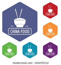 China food icons vector colorful hexahedron set collection isolated on white