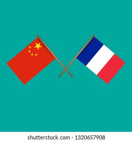 China and France crossed flags.Language learning or travel concept
