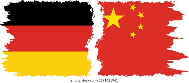 Verbindung zwischen China und Deutschland mit Grunge-Flaggen, Vektorgrafik