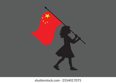 China girl with flag, Flag of China national country symbol illustration Vector, Rectangle China flag illustration, Flat vector illustration
