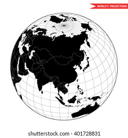 China globe hemisphere. World view from space icon.