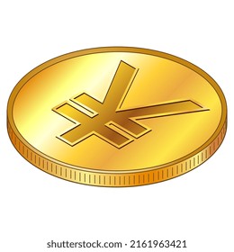 China Gold Coin With Yuan CNY Currency Sign In Isometric Top View Isolated On White Background. Introduction Of Digital Currency By Central Bank Of China. Vector Illustration.