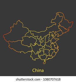 China gradient outline,stroke of map with administrative division. Modern line style vector illustration