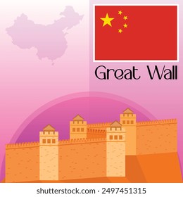 Clipart de Ilustración vectorial de la Gran Muralla de China, arte de lugares de fama mundial, Arte vectorial de mapas y banderas de China, serie de fuertes de China