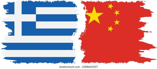 China and Greece grunge flags connection, vector