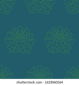 China Green lotus mascot Vector abstract seamless pattern. Vintage art deco texture , Ideal for greeting card or backdrop template design , China background