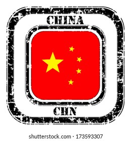 China grunge flag on button stamp 