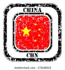 China grunge flag on button stamp 
