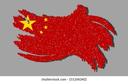 China grunge flag, China flag with shadow on isolated background, vector illustration
