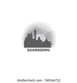 China Guangzhou black white sunrise sunset city panorama landscape horizon buildings skyline flat icon logo