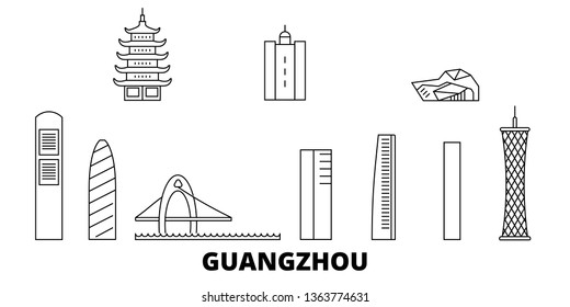 China, Guangzhou City line travel skyline set. China, Guangzhou City outline city vector illustration, symbol, travel sights, landmarks.