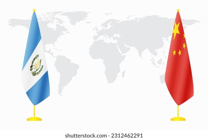 China und Guatemala Flaggen für offizielle Treffen auf dem Hintergrund der Weltkarte.