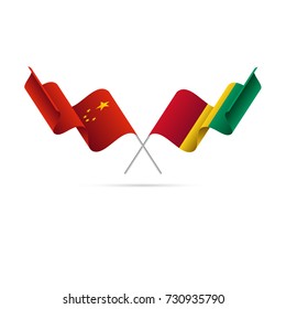 China and Guinea flags. Vector illustration.