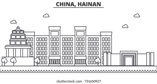 China, Hainan architecture line skyline illustration. Linear vector cityscape with famous landmarks, city sights, design icons. Landscape wtih editable strokes