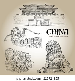 China Hand Drawn. Travel Concept. Icons set. Vector Illustration